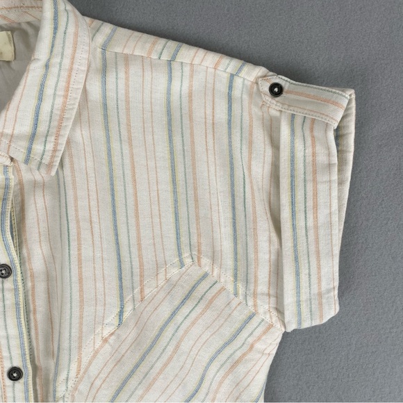Maeve Anthropologie Dress Women 8 Cream Striped Knee Length Cotton Short Sleeve - Picture 7 of 16